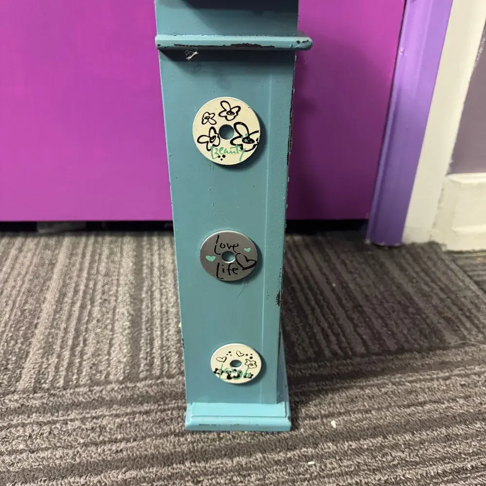 Whimsical Teal Glitter Wooden Wall Cabinet Jewelry Key Holder Butterfly Floral